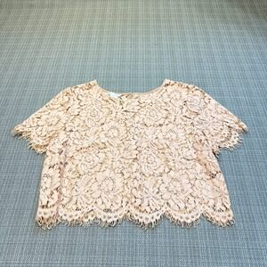 Jenny Woo Sheer Lace Cropped Top Small Blush Pink Short Sleeve Layering